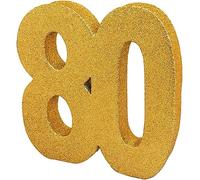 Decoración de mesa con purpurina número 80 dorada, centro de mesa, centro de mesa, decoración de mesa para 80 cumpleaños, paquete de 1, 20 cm, H109