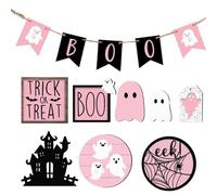 Decoración de mesa de Halloween - 13 piezas de mesa con diseño de fantasma boo - Panel de madera fantasmas lindo para el hogar, cocina, estante