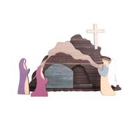 Decoración de mesa de madera con cruz de Pascua para el hogar, oficina o comedor, decoración religiosa de temporada, pieza temática de vacaciones