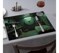 Decoración de mesa de Pascua, una habitación tenue iluminada con un reloj grande en la pared, manteles individuales de comedor de primera calidad para cocina y comedor, decoración de fiesta occidental