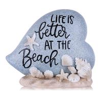 Decoración de mesa de verano, temática de playa, estatuilla de piedra de resina, Life is Better at The Beach Starfish Seashell, centros de mesa, decoración de bandeja escalonada para el hogar, mesa