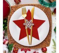 Decoracion de Mesa Navidad, 12 Pcs Porta Cubiertos Navideños de Fieltro Estrella Cestas Bolsa Soporte para Cubiertos, Rojo Navideña Cuchillos Tenedores Cucharas Bolsita Vajilla Bolsas Adornos Navidad