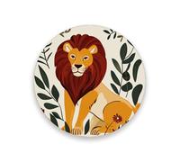 Decoración de mesa redonda de cerámica con diseño de león de bosques simples para vivir, decoración estética reutilizable del hogar con respaldo de corcho