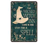Decoración de metal para cocina, The Wicked Witch Inn Come In And Stay for A Spell Witch, decoraciones para fiestas, letrero de estaño, arte elegante, decoración de pared, placa de hierro divertida