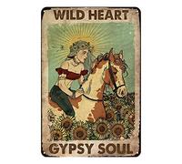 Decoración de metal para estantes, letrero de metal para montar a caballo, corazón salvaje, alma gitana, equitación, letrero de metal vintage para decoración del hogar, letrero de aluminio rústico