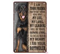 Decoración de metal para mesa con texto en inglés "I am Your Rottweiler I am Your Friend Till The Last Beat of My Heart", letrero de estaño, arte elegante, decoración de pared, placa de hierro, regalo