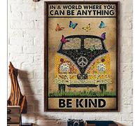 Decoración de metal para pared de baño, letrero de metal vintage con texto en inglés "A World Where You Can Be Anything Be Kind" Hippie Gypsy Peace Butterfly Vintage Metal Signs for Bar Club Man Cueva