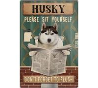 Decoración de metal para pared Husky Please Sit Yourself Don't Forget to Flush Letrero de metal retro para el hogar, baño, decoración de pared, decoración de metal, placa de hierro divertida, regalo