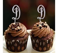 Decoración de monograma con letra D para cupcakes, inicial de una sola letra con purpurina plateada para boda, despedida de soltera, suministros de fiesta, corona rústica, floral, personaliza tus