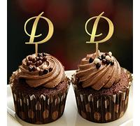 Decoración de monograma con letra D para cupcakes, inicial de una sola letra para boda, aniversario, fiesta, recuerdos de boda, corona de flores personalizada, 26 letras, regalos de compromiso, 6