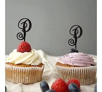 Decoración de monograma con letra P para cupcakes, con inicial de una sola letra con nombre, corona de flores, país para boda, aniversario, fiesta, decoración, reutilizable, personalizable, 26 letras