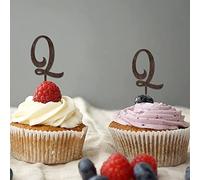 Decoración de monograma con letra Q para cupcakes, inicial de una sola letra marrón, para boda, compromiso, fiesta, decoración, ramas retro, hojas, diseño de letras, color para despedida de soltera