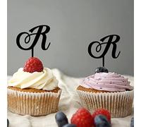 Decoración de monograma con letra R para cupcakes, inicial con una sola letra para boda, despedida de soltera, fiesta, suministros románticos, corona floral, para elegir, diseño de letras, regalos de