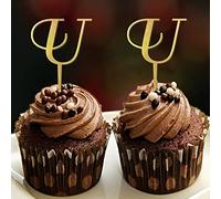 Decoración de monograma con letra U para cupcakes, con inicial de una sola letra con nombre, corona floral, elegante para bodas, despedidas de soltera, suministros de fiesta, reutilizable