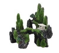 Decoración de Montaña de Musgo de Resina Rocosa para Acuario, Adorno de Simulación Natural con Puente y Pabellón para Juegos de Mascotas, Adecuado para Paisaje de Acuario