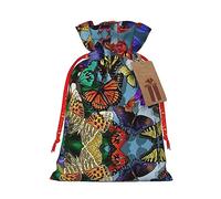 Decoración de Navidad, bolsa de regalo con cordón, bolsas de regalo de Navidad y cumpleaños, bolsas de regalo reutilizables multiusos. Mariposa de color dibujada a mano