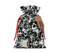 Decoración de Navidad,Bolsa de regalo con cordón,Bolsas de regalo de Navidad y cumpleaños,Bolsas de regalo reutilizables multiusos. Cráneo humano blanco y negro