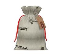 Decoración de Navidad, bolsa de regalo con cordón, bolsas de regalo de Navidad y cumpleaños, bolsas de regalo reutilizables multiusos. Avión de avión de la Segunda Guerra Mundial
