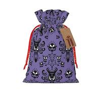 Decoración de Navidad,Bolsa de regalo con cordón, bolsas de regalo de Navidad y cumpleaños,Bolsas de regalo reutilizables multiusos. Patrón de terror sobre fondo morado