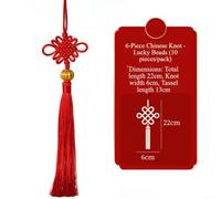 Decoración de nudo chino hecha a mano con borla de seda roja, adorno colgante tradicional de la suerte para decoración del hogar Feng Shui, pieza de arte de pared asiática e idea de festival cultural