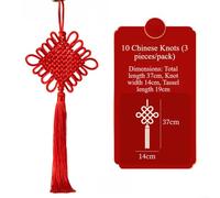 Decoración de nudo chino hecha a mano con borla de seda roja, adorno colgante tradicional de la suerte para decoración del hogar Feng Shui, pieza de arte de pared asiática e idea de festival cultural