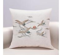 Decoración de otoño, Cushion Covers 40cm x Red Sun Crane Invisible Zipper Sofa Cushions Outdoor Garden Decorative Pillows Square Pillow Case(Beige Retro Crane,45 x 45 cm)