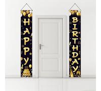Decoración de Pancarta de Cumpleaños Oro Negro,180cm×30cm,para Hombre,Mujer