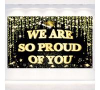 Decoración de pancarta de graduación 2024, telón de fondo de tela con texto en inglés "We Are So Proud Of You", suministros de fiesta, accesorios de fotos, telón de fondo para interiores y exteriores