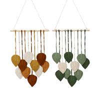 Decoración De Pared, 2PCS Tapiz Hecho A Mano Decoración Bohemia Colgante De Pared Tejido Decoración De Pared De Plumas De Hojas Con Cuentas De Madera Y 10 Hojas Verdes Tapiz Para Salón Dormitorio