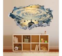 Decoración de pared 3D, Aviones Y Buques De Guerra Etiqueta De La Pared Removible Habitación Vórtice De Nubes Del Cielo Calcomanías De Mural Impermeables, Calcomanía De Agujero De Pared Para Niñas
