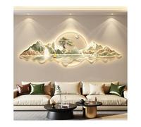 Decoración de pared 3D con luces LED: decoración de pared moderna de porcelana de cristal para sala de estar y dormitorio, escultura de pared colgante sin marco de 3 capas (verde-c, 100x30cm/39.4x11.8