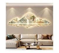 Decoración de pared 3D con luces LED: decoración de pared moderna de porcelana de cristal para sala de estar y dormitorio, escultura de pared colgante sin marco de 3 capas (verde-b, 100x30cm/39.4x11.