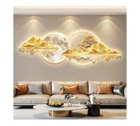 Decoración de pared 3D con luces LED: decoración de pared moderna de porcelana de cristal para sala de estar y dormitorio, escultura de pared colgante sin marco de 3 capas (dorado-b, 100x30cm/39.4x11