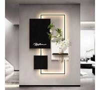 Decoración de pared 3D con luces LED, decoración de pared moderna geométrica 3D con jarrón hidropónico y luz ambiental LED, arte de pared abstracto texturizado para entrada y sala de estar