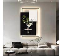 Decoración de pared 3D con luces LED, decoración de pared moderna geométrica 3D con jarrón hidropónico y luz ambiental LED, arte de pared abstracto texturizado para entrada y sala de estar