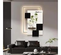Decoración de pared 3D con luces LED, decoración de pared moderna geométrica 3D con jarrón hidropónico y luz ambiental LED, arte de pared abstracto texturizado para entrada y sala de estar