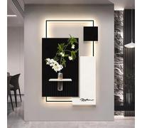 Decoración de pared 3D con luces LED, decoración de pared moderna geométrica 3D con jarrón hidropónico y luz ambiental LED, arte de pared abstracto texturizado para entrada y sala de estar