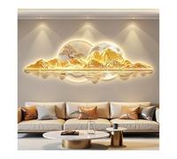 Decoración de pared 3D con luces LED: moderna decoración de pared de porcelana de cristal para sala de estar y dormitorio, escultura de pared colgante sin marco de 3 capas (dorado, 100x30cm/39.4x11.8