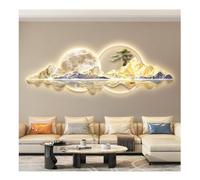 Decoración de pared 3D con luces LED: moderna decoración de pared de porcelana de cristal para sala de estar y dormitorio, escultura de pared colgante sin marco de 3 capas (azul-b, 100x30cm/39.4x11.8