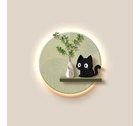 Decoración de pared 3D con luces LED, mural de escultura de grano de madera de gato negro con jarrón hidropónico para decoración moderna del hogar, sala de estar, dormitorio