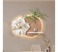 Decoración de pared 3D con reloj y luz LED, incluye jarrón y plantas artificiales para estética de sala de estar y dormitorio