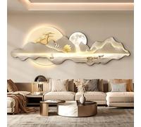 Decoración de pared 3D, escultura de arte de pared moderna con tira de iluminación, pintura colgante de pared tradicional oriental grande y elegante de lujo para la decoración de pared de la sala de e
