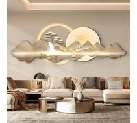 Decoración de pared 3D, escultura de arte de pared moderna con tira de iluminación, pintura colgante de pared tradicional oriental grande y elegante de lujo para la sala de estar, decoración de arte d