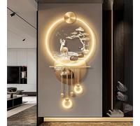 Decoración de pared 3D - Escultura de pared hecha a mano con luz LED, arte moderno, imagen de paisaje creativo chino, fuente de alimentación enchufable, decoración de pared 3D para sala de estar, entr