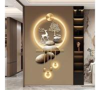 Decoración de pared 3D - Escultura de pared hecha a mano con luz LED, arte moderno, imagen de paisaje creativo chino, fuente de alimentación enchufable, decoración de pared 3D para sala de estar, entr