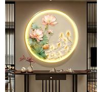 Decoración de pared, arte mural moderno 3D iluminado, estampado floral de nueve peces y loto, mural LED USB, adorno colgante creativo Feng Shui para sala de estar y pasillo(50cm/19.6in)