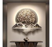 Decoración de pared artística 3D con luz LED, árbol de la fortuna creativa para colgar en la pared para sala de estar y oficina, compatible con puerto USB, decoración artística del hogar