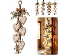 Decoración de Pared con Corazones Colgantes, decoración rústica de Estilo Granja con 5 Corazones de Madera superpuestos, Adorno artístico Vintage de Madera para Colgar en estantes (A)