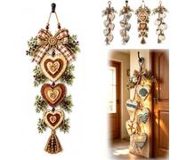 Decoración de Pared con Corazones Colgantes, decoración rústica de Estilo Granja con 5 Corazones de Madera superpuestos, Adorno artístico Vintage de Madera para Colgar en estantes (C)