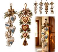 Decoración de Pared con Corazones Colgantes, decoración rústica de Estilo Granja con 5 Corazones de Madera superpuestos, Adorno artístico Vintage de Madera para Colgar en estantes (2pcs-E)